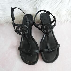 Tory Burch Miller T-Strap Wedge Sandals Black